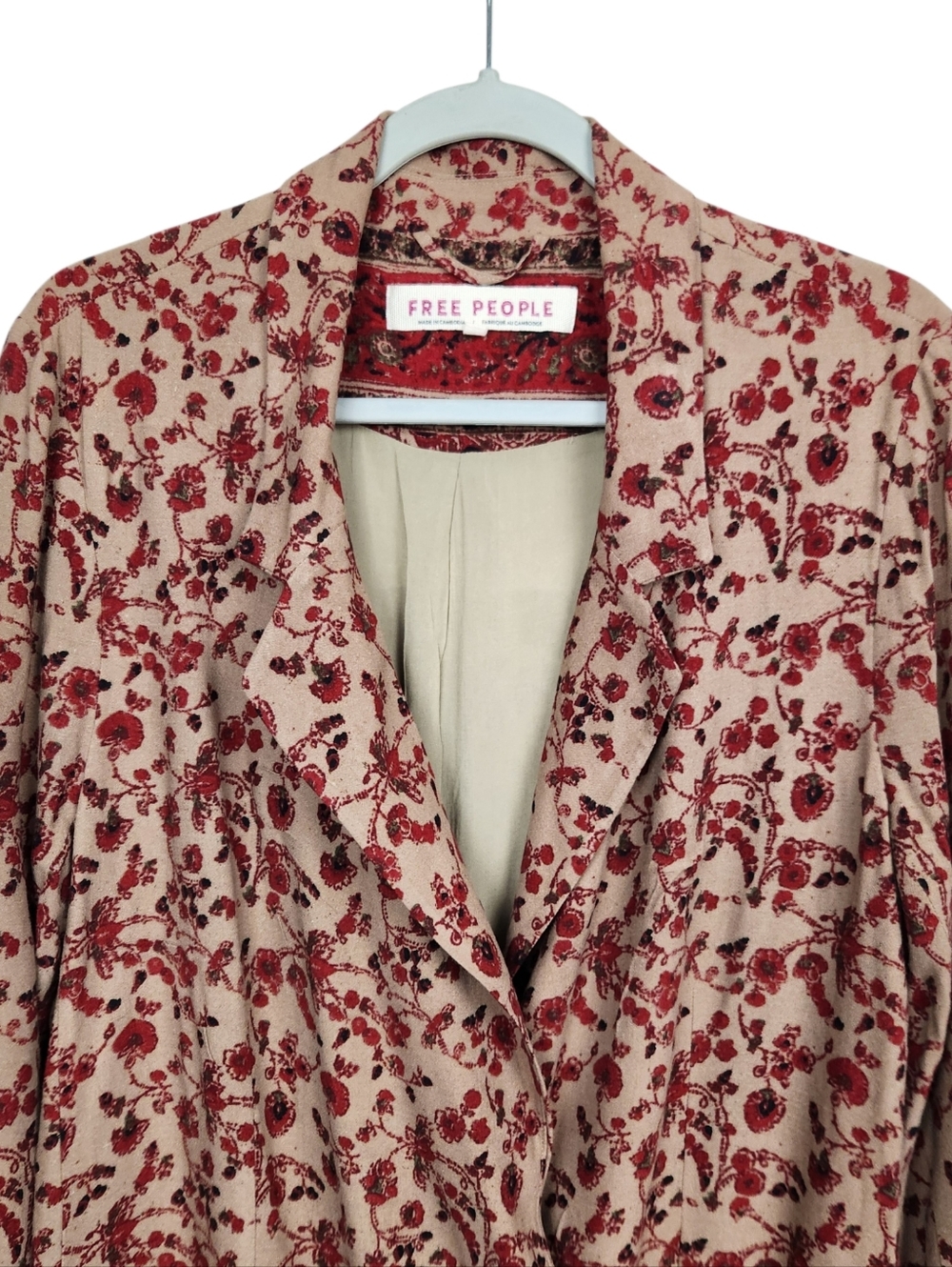 Free People Bellflower Floral Print Linen Blend Long Blazer Jacket Womens Size L - Picture 5 of 16